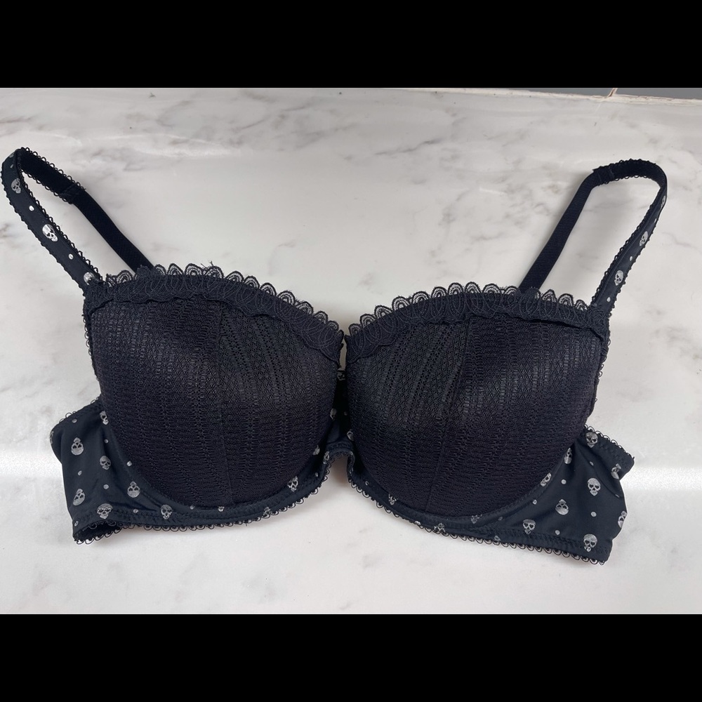 Blackheart black with silver skulls padded bra 34C